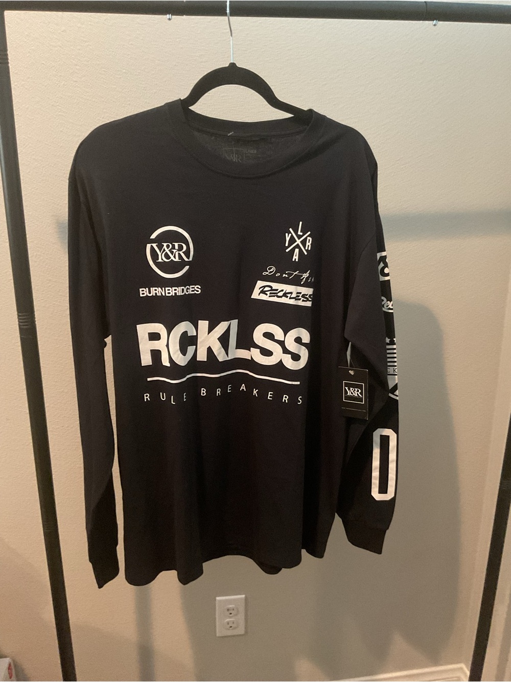 Young & Reckless Black Long Sleeve Graphic Tee with White Logos